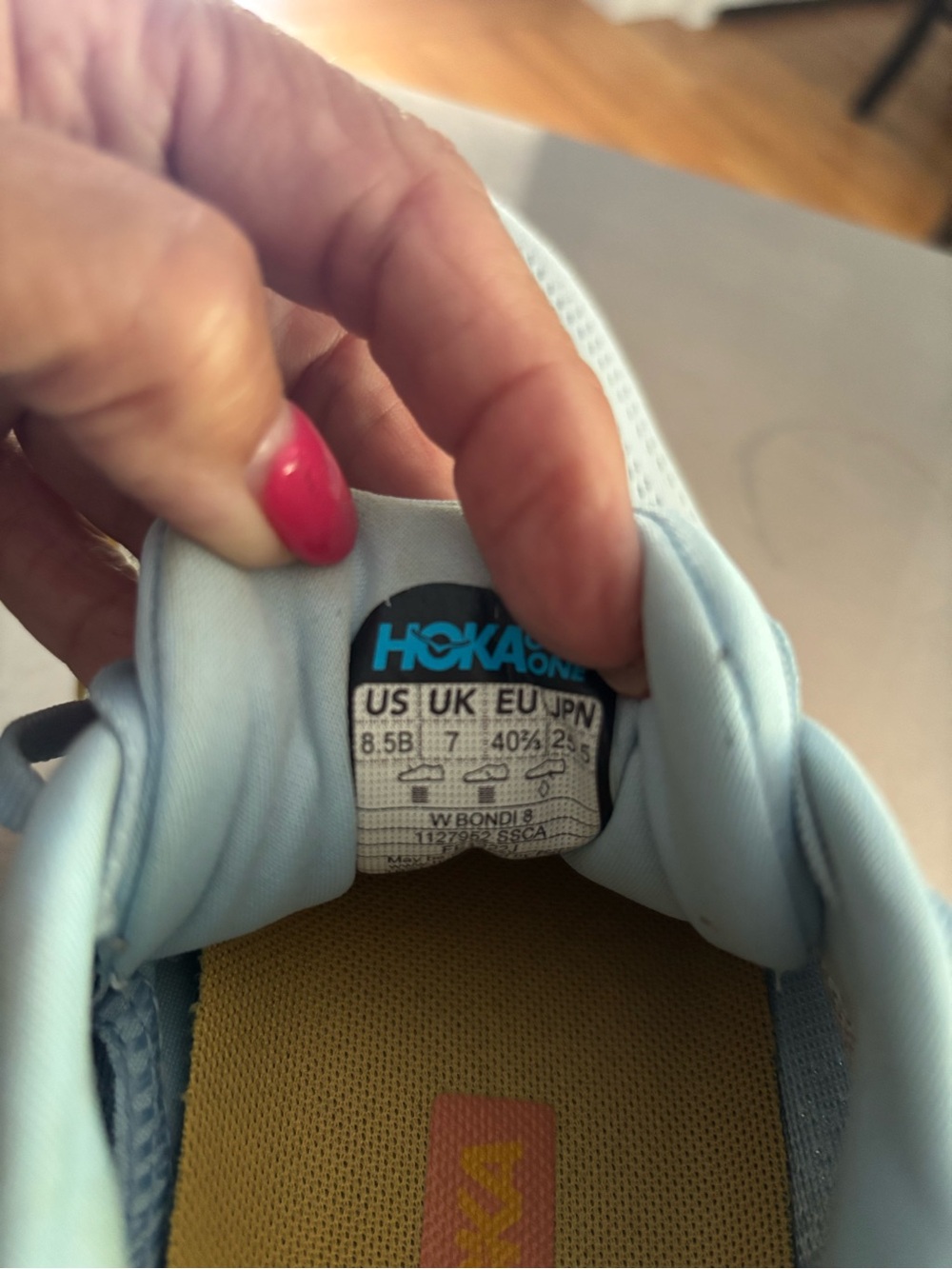Hoka One One Light Blue Sneakers with Yellow Midsole and Coral Logo - Picture 5 of 5